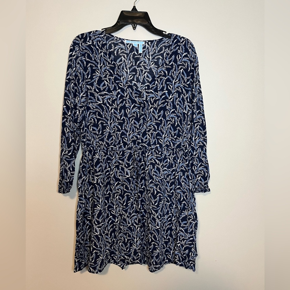 Draper James Blue Long Sleeve, Tie Waist Knee Length Dress, Size 8